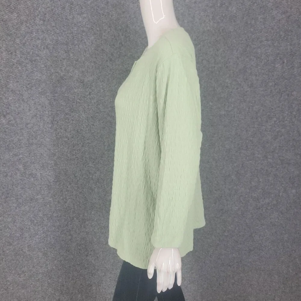 Isaac Mizrahi Live Crinkle Knit Modern Button Cardigan X-Large Sz Green Top - Picture 7 of 10